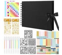 Álbum de Fotos para Pegar y Escribir, Kit DIY Scrapbook 21.5 x 15 cm, con 60 Páginas Negras de 280g, 9 Bolígrafos de Gel, Plantillas y Pegatinas, para Boda Aniversario Boda y Bebé