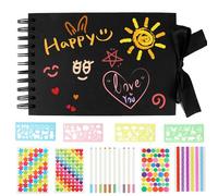 Album de Fotos para Pegar y Escribir Scrapbook, Álbum De Fotos De Bricolaje Álbum De Fotos De Pareja Creativo Pegado a Mano, 80 Negra páginas DIY con 10 Rotuladores, Aniversario Bebé Cumpleanos