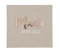 Álbum de fotos personalizado para bebé y libro de visitas - Mi primer año - Fecha - Álbum de lino con nombre de acrílico y texto deseado - 60 páginas - Regalo para nacimiento, bautizo, bebé