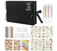 Album de Fotos Scrapbook 100 Páginas Negras Albumes De Recortes Grandes, A4 Album Fotos Para Pegar Y Escribir DIY Scrapbooking Set con Photo Corners Pegatinas para Boda Valentín Aniversario