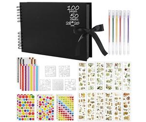 Album de Fotos Scrapbook 100 Páginas Negras Albumes De Recortes Grandes, A4 Album Fotos Para Pegar Y Escribir DIY Scrapbooking Set con Photo Corners Pegatinas para Bebé y Boda Valentín Aniversario