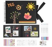 Album de Fotos Scrapbook, Album Fotos para Pegar y Escribir, 21,5 x 15cm DIY Álbum de Recortes 60 Páginas Negras Plantillas 6 Rotuladores, Álbum de Recortes para Aniversario San Valentin