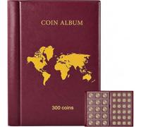 Álbum de libros de colección de monedas (300 bolsillos), vitrina de gran capacidad con fundas para coleccionistas, se adapta a centavos, águila plateada, cuartos y moneda extranjera (rojo vino)