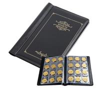 Álbum de Monedas 120 Bolsillos Negro, Libro de Colección para Monedas de 2 Euros, Medallas y Fichas, 11,5x15,5 cm, Tamaño del bolsillo es2,8cmx2.8cm, Álbum de Coleccionista Portátil