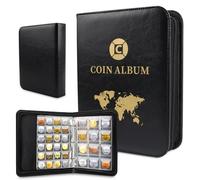 Album de Monedas 25 Páginas 480 Bolsillos,Libro para Coleccionar Euros 3.5 * 3.5 cm/4.5 * 4.5 cm, Album Monedas 2 Euros Transparente,Coin Album con Cremallera