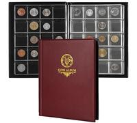 Álbum de Monedas de 200 Bolsillos - Libro para Coleccionar Monedas con 10 Páginas, Portaláminas de Cuadrícula 33x33 mm para Libras Peniques Centavos Dólares Níquel (Rojo) CS48200RE