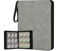 Álbum de recortes para Pokémon tarjetas 50 páginas, 900 bolsillos, portátil, resistente al agua, con superficie de poliuretano, cremallera, asa de transporte, soporte para tarjetas, carpeta y (Gris)