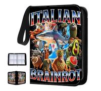 Álbum de tarjetas coleccionables Brainrot Italian, álbum de recortes con asa, para 400 tarjetas de color rojo cerebro, resistente al agua, de piel sintética, álbum de recortes para niños, niños y