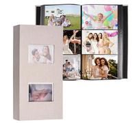 Album Fotos 10x15, Album Fotos Grande, Cubierta de Lino, 50-Páginas con Capacidad para 300 Fotos, Horizontales, Gran Capacidad, para Familia, Bebé, Boda, Aniversario, Vacaciones (Beige)