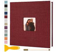 Album Fotos Autoadhesivo 28x27 de Lino Álbum de Fotos para Pegar Y Escribir Grande Photo Album Personalizados Tradicionales Scrapbook Bebe Primer Año Comunion Libro Firmas Boda, 40 Páginas Rojo