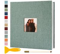 Album Fotos Autoadhesivo 28x27 de Lino Álbum de Fotos para Pegar Y Escribir Grande Photo Album Personalizados Tradicionales Scrapbook Bebe Primer Año Comunion Libro Firmas Boda, 40 Páginas Verde
