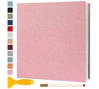 Album Fotos Autoadhesivo 28x27 de Lino Álbum de Fotos para Pegar Y Escribir Grande Photo Album Tradicionales Personalizados Scrapbook Bebe Primer Año Comunion Libro Firmas Boda, 40 Páginas Rosa