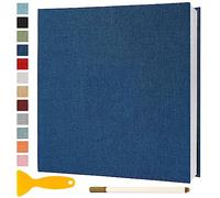 Album Fotos Autoadhesivo 28x27 de Lino Álbum de Fotos para Pegar Y Escribir Grande Photo Album Tradicionales Personalizados Scrapbook Bebe Primer Año Comunion Libro Firmas Boda, 60 Páginas Azul