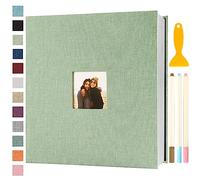 Album Fotos Autoadhesivo 33x32 de Lino Álbum de Fotos para Pegar Y Escribir Grande Photo Album Personalizados Tradicionales Scrapbook Bebe Comunion Libro Firmas Boda, 120 Páginas Verde Hierba