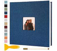 Album Fotos Autoadhesivo 33x32 de Lino Álbum de Fotos para Pegar Y Escribir Grande Photo Album Personalizados Tradicionales Scrapbook Bebe Primer Año Comunion Libro Firmas Boda, 40 Páginas Azul