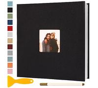 Album Fotos Autoadhesivo 33x32 de Lino Álbum de Fotos para Pegar Y Escribir Grande Photo Album Personalizados Tradicionales Scrapbook Bebe Primer Año Comunion Libro Firmas Boda, 40 Páginas Negro