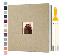 Album Fotos Autoadhesivo 33x32 de Lino Álbum de Fotos para Pegar Y Escribir Grande Photo Album Personalizados Tradicionales Scrapbook Bebe Primer Año Comunion Libro Firmas Boda, 120 Páginas Caqui