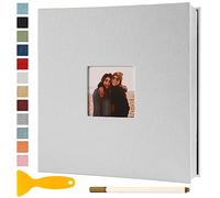 Album Fotos Autoadhesivo 33x32 de Lino Álbum de Fotos para Pegar Y Escribir Grande Photo Album Personalizados Tradicionales Scrapbook Bebe Primer Año Comunion Libro Firmas Boda, 60 Páginas Blanco