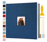 Album Fotos Autoadhesivo 33x32 de Lino Álbum de Fotos para Pegar Y Escribir Grande Photo Album Personalizados Tradicionales Scrapbook Bebe Primer Año Comunion Libro Firmas Boda, 120 Páginas Azul