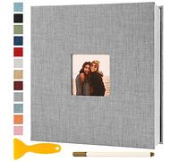 Album Fotos Autoadhesivo 33x32 de Lino Álbum de Fotos para Pegar Y Escribir Grande Photo Album Personalizados Tradicionales Scrapbook Bebe Primer Año Comunion Libro Firmas Boda, 60 Páginas Gris