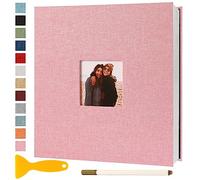 Album Fotos Autoadhesivo 33x32 de Lino Álbum de Fotos para Pegar Y Escribir Grande Photo Album Personalizados Tradicionales Scrapbook Bebe Primer Año Comunion Libro Firmas Boda, 60 Páginas Rosa