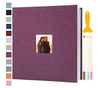 Album Fotos Autoadhesivo 33x32 de Lino Álbum de Fotos para Pegar Y Escribir Grande Photo Album Personalizados Tradicionales Scrapbook Bebe Primer Año Comunion Libro Firmas Boda, 120 Páginas Púrpura