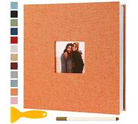 Album Fotos Autoadhesivo 33x32 de Lino Álbum de Fotos para Pegar Y Escribir Grande Photo Album Personalizados Tradicionales Scrapbook Bebe Primer Año Comunion Libro Firmas Boda, 60 Páginas Naranja