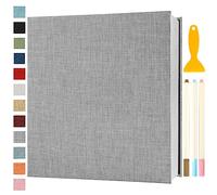 Album Fotos Autoadhesivo 33x32 de Lino Álbum de Fotos para Pegar Y Escribir Grande Photo Album Tradicionales Personalizados Scrapbook Bebe Primer Año Comunion Libro Firmas Boda, 120 Páginas Gris
