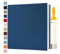 Album Fotos Autoadhesivo 33x32 de Lino Álbum de Fotos para Pegar Y Escribir Grande Photo Album Tradicionales Personalizados Scrapbook Bebe Primer Año Comunion Libro Firmas Boda, 120 Páginas Azul