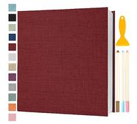 Album Fotos Autoadhesivo 33x32 de Lino Álbum de Fotos para Pegar Y Escribir Grande Photo Album Tradicionales Personalizados Scrapbook Bebe Primer Año Comunion Libro Firmas Boda, 120 Páginas Rojo