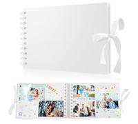 Album Fotos para Pegar y Escribir, Album de Fotos Scrapbook Espiral, 60 Blanco Páginas DIY Scrapbooking para Boda Aniversario Bebé Cumpleanos Familiares Navidad