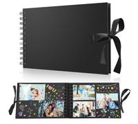 Album Fotos para Pegar y Escribir, Album de Fotos Scrapbook Espiral, 60 Negras Páginas DIY Scrapbooking para Boda Aniversario Bebé Cumpleanos Familiares Navidad