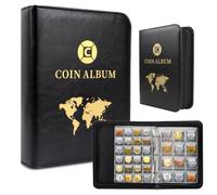 Album para Monedas de Coleccion 420 Bolsillos,Libro de Euros Coleccionables 3.5 * 3.5 cm/4.5 * 4.5 CM,Clasificador Monedas 2 Euros con Cremallera,Coin Album para Insignias,Sellos,Medallas