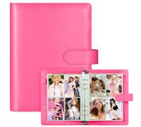 Álbum para Tarjetas Fotográficas Kpop con 30 Recambios de 4 Bolsillos, Carpeta de 6 Anillas A5, Coleccionador de Fotos de 2,5 x 3,5 y Fundas (Rosa Magenta)