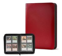 Álbum Portátil con Cremallera para Tarjetas Coleccionables - Fundas Extraíbles Impermeables, Diseño Compacto y de Bolsillo (rojo)