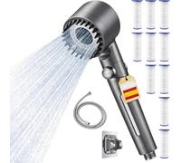 Alcachofa de Ducha con Filtro Alta Presión y 10 Filtros Ducha Antical - Cabezal Ducha con filtro con Manguera 1,5 m y Soporte Pared - Oasis con 4 Modos y 10 Filtro Ducha Antical de Recambio