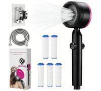 Alcachofa de Ducha con Filtro Antical,1.5M Manguera y Soporte,Ducha Antical con Manguera de 1.5M,Soporte,Filtro*5,Alcachofas con 4 Modos,Modelo que Ahorra Agua para Agua Dura con OFF/ON,Negro