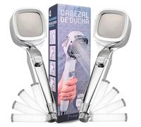 Alcachofa de ducha con filtro antical Blanca [Set de 2 Unidades y 8 Filtros] Cabezal de ducha alta presión con 4 modos y ahorro de agua | Incluye 8 filtros y 2 cabezales de ducha Blancos. (Gris)