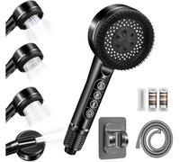 Alcachofa de Ducha con Filtro,cabezal ducha alta presion con Manguera de 1.5M y soporte,Alcachofa Ducha Antical 4 Modos de Chorro shower head de Alta Presión con botón de ON/OFF para Agua Dura,Negro