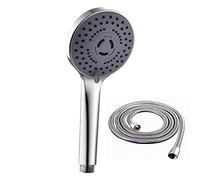 Alcachofa de ducha con tubo de PVC de 1,5 m de regalo, ducha antical, con 5 modos de ahorro de agua de alta presión, cabezal de ducha con botón de parada, acabado cromado