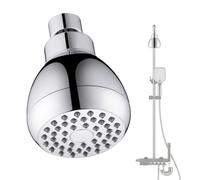 Alcachofa de ducha de alta presión - Cabeza fija de 3 pulgadas | Montaje en pared para baño | Diseño antipérdida, bola giratoria ajustable, Booster de ahorro de agua, instalación sencilla