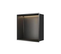 Alcachofa de ducha LED de acero inoxidable, organizador impermeable montado en la pared para baño, color negro, 32 x 32 x 12,5 cm, diseño moderno y solución para ahorrar espacio