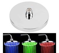 Alcachofa de Ducha LED Redonda, Efecto Lluvia en Cascada, Acero Inoxidable, 20.3 cm de Diámetro