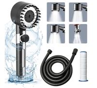 Alcachofa de ducha para ahorro de agua, ducha de masaje visual con manguera (1,5 m) y 2 filtros, cabezal de ducha con cabezal de masaje, 4 modos, ducha de mano extraíble con un cartucho de filtro de