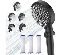 Alcachofa Ducha de Ahorro de Agua, Dokkita Filtrada Cabezal Ducha de Mano con Botón de Parada de Agua, Alcachofa Ducha de Alta Presiòn, 5 Modos de Pulverización Ducha y 3 Núcleo Filtrante Extra, Negro