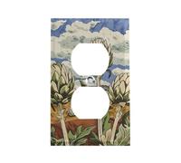 Alcachofas en el campo, placa de pared estándar estadounidense con tornillos, acero inoxidable resistente al calor y a los impactos, cubierta de enchufe dúplex de 1 banda para decoración del hogar