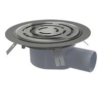 AlcaDrain Desagüe de suelo de 105 × 105/50 mm con salida horizontal, óxido de acero inoxidable, brida de junta de acero inoxidable y manguito 2. sellado, cierre de olor combinado SMART