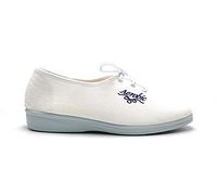 ALCALDE - Zapatilla cerrada blanca clásica de casa con cuña, cordones y suela de goma, para: Mujer