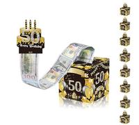Alcancía de feliz cumpleaños de 50 de oro negro para regalo de efectivo, sorpresa de dinero para mujeres y hombres, 50 años, regalos de cumpleaños
