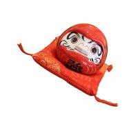 Alcancía de Muñeca Daruma de Cerámica Roja con Cojín